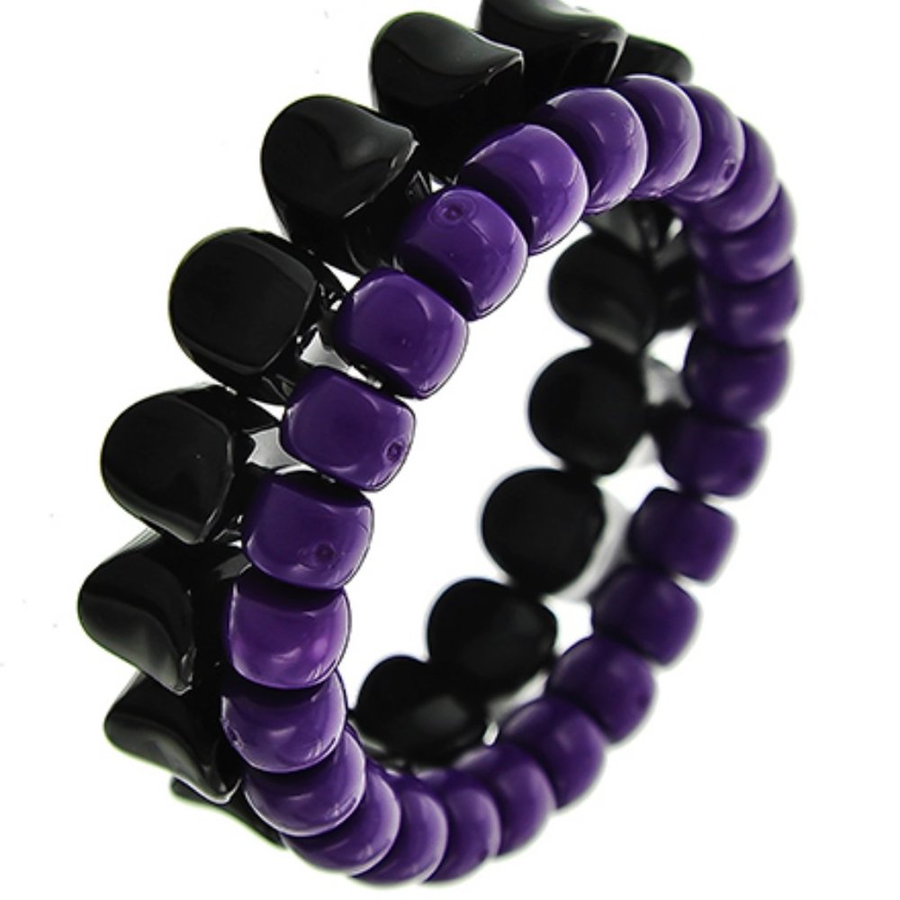 STACKABLE BLACK PURPLE STRETCH BRACELET